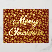 メリークリスマススノーフレークエレガントスクリプトのバーガンディ 箔シーズンポストカード (正面)