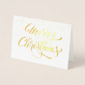 メリークリスマススノーフレークエレガントスクリプト金ゴールド 箔カード (正面)