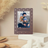 メリークリスマススノーフレークエレガントバラ金ゴールド写真 箔シーズンカード