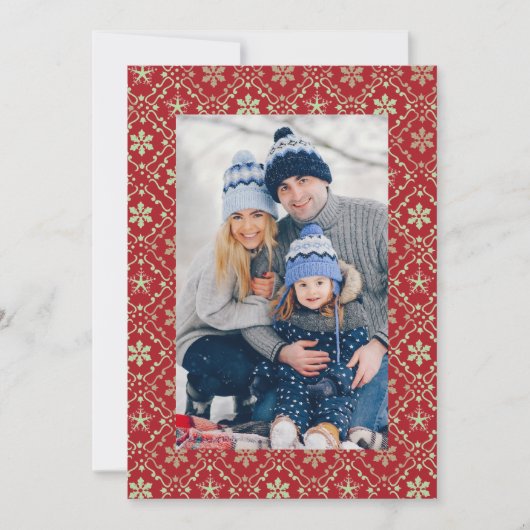 メリークリスマススノーフレークエレガントレッド1写真 シーズンカード (正面)