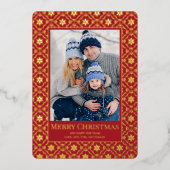メリークリスマススノーフレークエレガントレッド1写真 箔シーズンカード (正面)