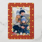 メリークリスマススノーフレークエレガントレッド1写真 箔シーズンカード (正面)