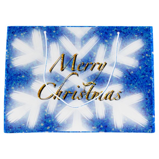 メリークリスマススノーフレークエレガント書道 ラージペーパーバッグ (正面)