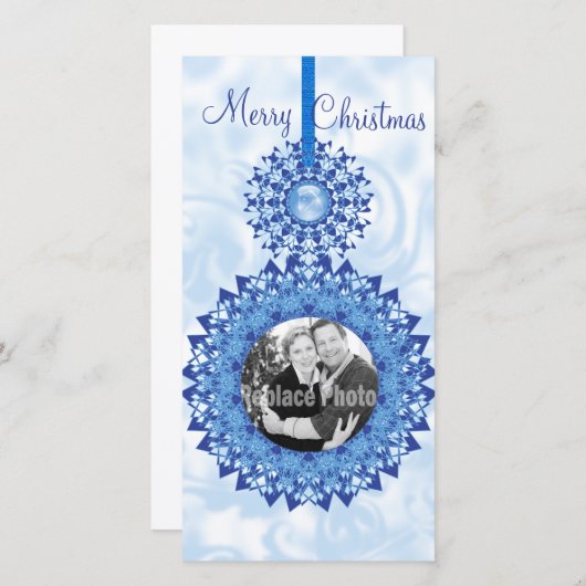 メリークリスマススノーフレークオーナメント写真テンプレート シーズンカード (正面/裏面)