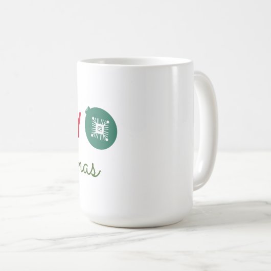 メリークリスマススノーフレークオーナメント コーヒーマグカップ (正面右)