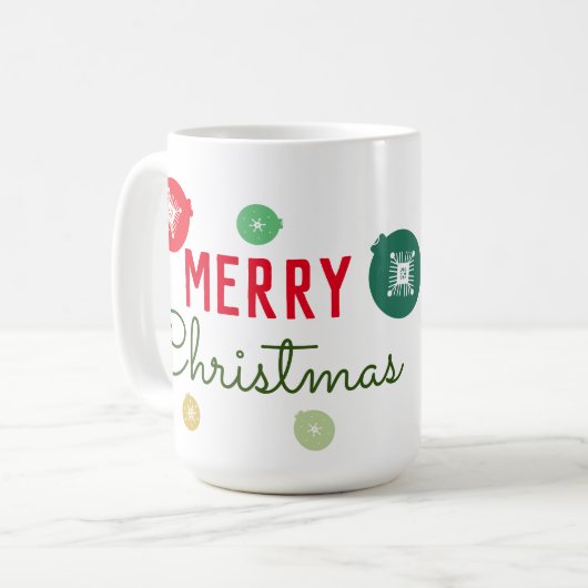 メリークリスマススノーフレークオーナメント コーヒーマグカップ (正面左)