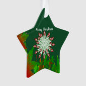 メリークリスマススノーフレークグリーンカスタムスター オーナメント (正面)