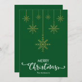 メリークリスマススノーフレークグリーンクリスマスカード シーズンカード (正面/裏面)
