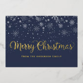 メリークリスマススノーフレークスオフィス金ゴールド 箔シーズンカード (正面)