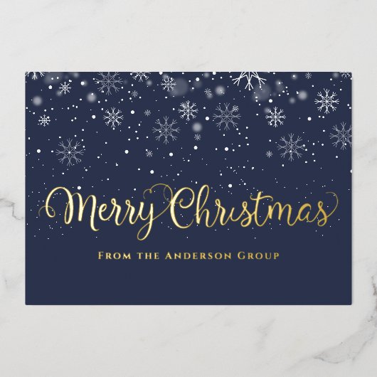 メリークリスマススノーフレークスオフィス金ゴールド 箔シーズンカード (正面)