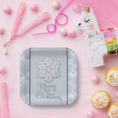 メリークリスマススノーフレークスシルバーグリッター ペーパープレート (パーティー)