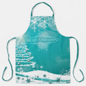 メリークリスマススノーフレークスツリーの花と星 エプロン (正面)