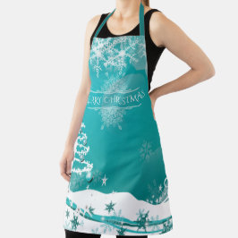 メリークリスマススノーフレークスツリーの花と星 エプロン