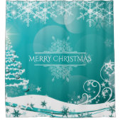 メリークリスマススノーフレークスツリーの花と星 シャワーカーテン (正面)