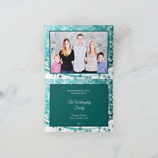 メリークリスマススノーフレークスツリーの花と星 シーズンカード (内部)