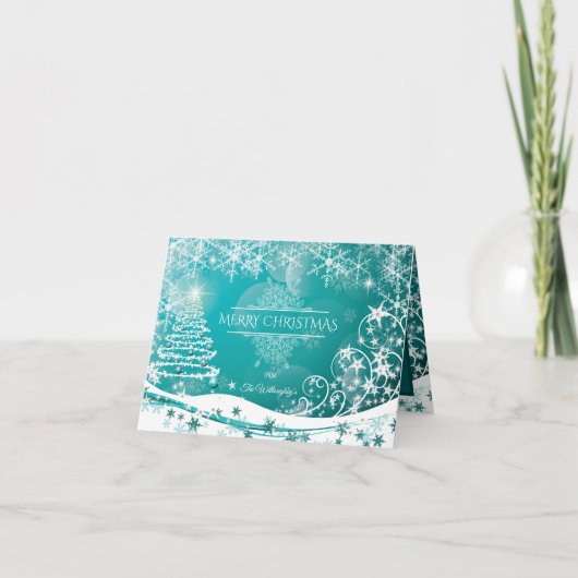 メリークリスマススノーフレークスツリーの花と星 シーズンカード (正面)