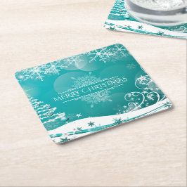 メリークリスマススノーフレークスツリーの花と星 スクエアペーパーコースター