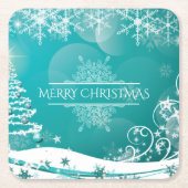 メリークリスマススノーフレークスツリーの花と星 スクエアペーパーコースター (正面)