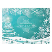 メリークリスマススノーフレークスツリーの花と星 テーブルクロス (正面(横))