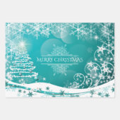 メリークリスマススノーフレークスツリーの花と星 ラッピングペーパーシート (正面2)