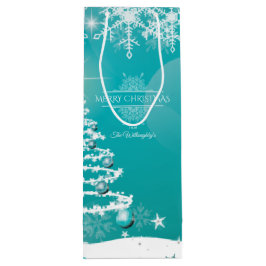 メリークリスマススノーフレークスツリーの花と星 ワインギフトバッグ