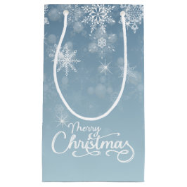 メリークリスマススノーフレークスブルーホリデー スモールペーパーバッグ