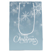 メリークリスマススノーフレークスブルーホリデー ミディアムペーパーバッグ (裏面)