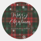 メリークリスマススノーフレークスプレイドスクリプトカスタム ラウンドシール (正面)
