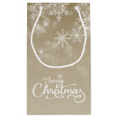 メリークリスマススノーフレークスベージュホリデー スモールペーパーバッグ (裏面)
