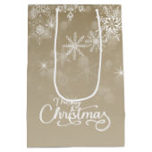 メリークリスマススノーフレークスベージュホリデー ミディアムペーパーバッグ (裏面)