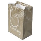 メリークリスマススノーフレークスベージュホリデー ミディアムペーパーバッグ (裏面アングル)