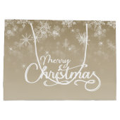 メリークリスマススノーフレークスベージュホリデー ラージペーパーバッグ (裏面)