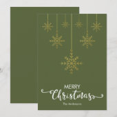 メリークリスマススノーフレークダークオリーブグリーン シーズンカード (正面/裏面)