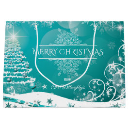 メリークリスマススノーフレークツリー花と星H ラージペーパーバッグ