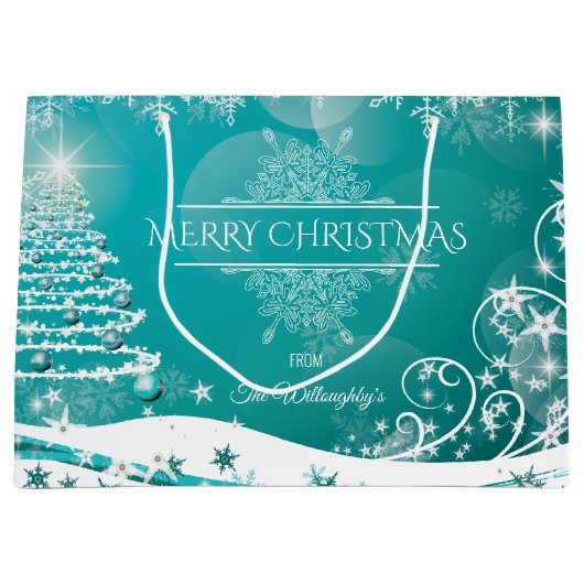 メリークリスマススノーフレークツリー花と星H ラージペーパーバッグ (正面)