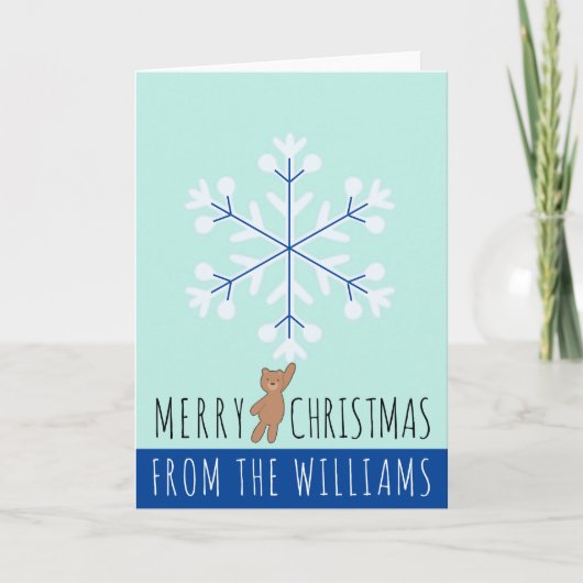 メリークリスマススノーフレークテディベアネームカード カード (正面)