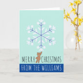 メリークリスマススノーフレークテディベアネームカード カード (黄色い花)