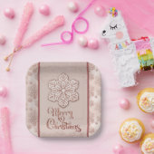 メリークリスマススノーフレークバラ金ゴールドグリッターピンク ペーパープレート (パーティー)