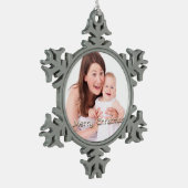 メリークリスマススノーフレークパーソナライズされた写真 スノーフレークピューターオーナメント (左)