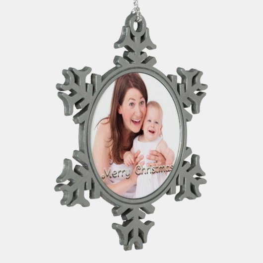 メリークリスマススノーフレークパーソナライズされた写真 スノーフレークピューターオーナメント (左)