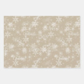メリークリスマススノーフレークピンクグリーティングホリデー ラッピングペーパーシート (正面2)
