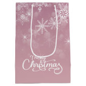 メリークリスマススノーフレークピンク ミディアムペーパーバッグ (裏面)