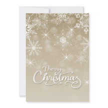メリークリスマススノーフレークホワイトベージュグリーティング