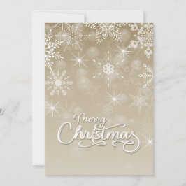メリークリスマススノーフレークホワイトベージュグリーティング シーズンカード