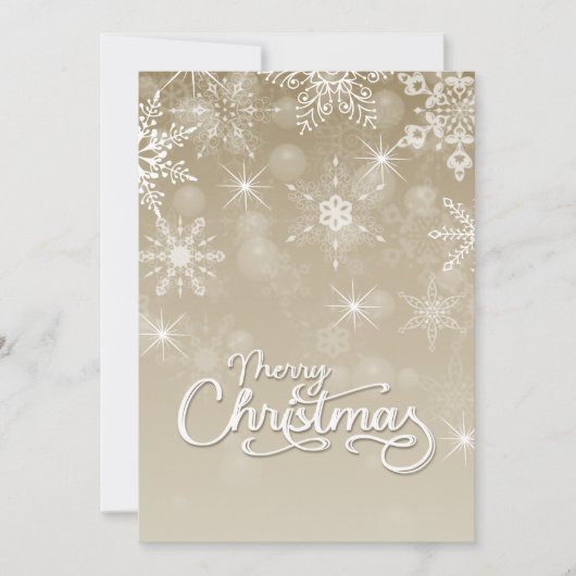 メリークリスマススノーフレークホワイトベージュグリーティング シーズンカード (正面)