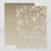 メリークリスマススノーフレークホワイトベージュグリーティング シーズンカード (正面/裏面)