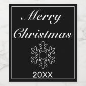 メリークリスマススノーフレークモダンミニマリストブラック ワインラベル (シングルラベル)