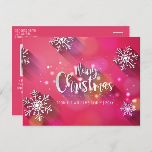 メリークリスマススノーフレークモダン家族の写真 シーズンポストカード (正面/裏面)