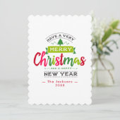 メリークリスマススノーフレークリボンタイポグラフィ シーズンカード (スタンド正面)