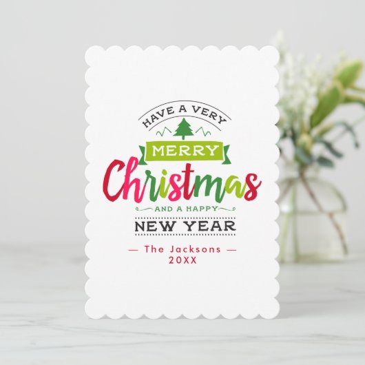メリークリスマススノーフレークリボンタイポグラフィ シーズンカード (スタンド正面)